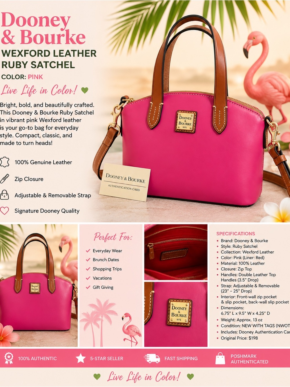 Dooney & Bourke Wexford Leather Ruby Satchel Pink NWOT